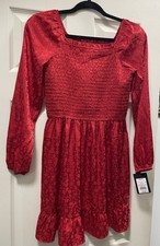 Girls Art Class Red Satin Smocked Dress Size XL (14) NWT- Distributed By Target