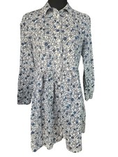 J.Crew Re-Imagined Floral Shirt Dress Blue White Size 8 Cotton Cottagecore Midi