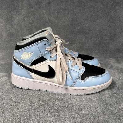 Nike Air Jordan 1 Mid Ice Blue Black White GS Sneakers Womens 7.5