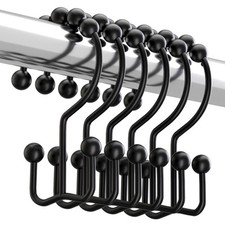 Titanker Black Shower Curtain Hooks Rings, Rust-Resistant Metal Double Glide ...