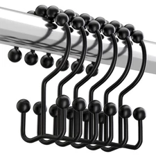 Titanker Black Shower Curtain Hooks Rings, Rust-Resistant Metal Double Glide ...