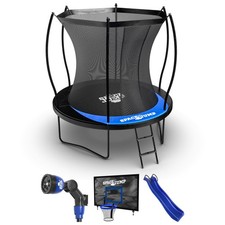 SpaceJump Lunar 8' Trampoline, Outdoor Ultimate Set with Slide, Hoop and Sprayer