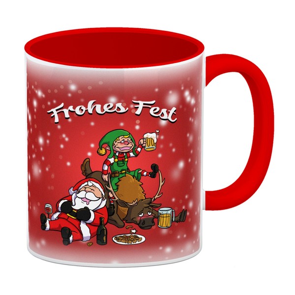 Frohes Fest Mit Lustigem Weihnachtsmotiv Kaffeebecher Rot-image