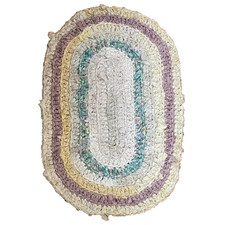 Handmade 37" Multicolor Pastel Crocheted Scrappy Upcycled Oval Accent Rug