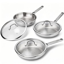 Titanium Pan Set, 8'' 10'' 12'' Hammered Frying Pan Skillet with Lid for Cooking