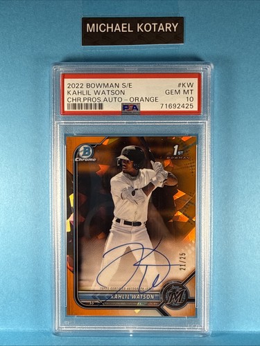 KAHLIL WATSON 2022 BOWMAN CHROME SAPPHIRE ORANGE AUTO PSA 10 21/25 Guardians 