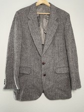 Harris Tweed Gray Herringbone Sport Coat 100 Scottish Wool VTG USA