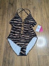 Vince Camuto Zebra Print Lace-Up One-Piece Swimsuit Size 10
