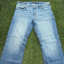 Buckle Jake Straight Jeans 36x32 Blue Denim Light Wash Stretch Whiskers