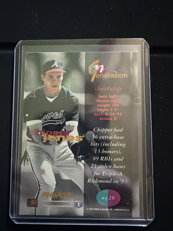 1994 Pinnacle Chipper Jones NG20 New Generation Baseball Card Atlanta Braves HOF - Image 2 of 2