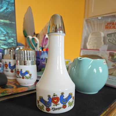 Rare HTF Gemco 1970's Fesival Blue Birds Vineger Cruet 