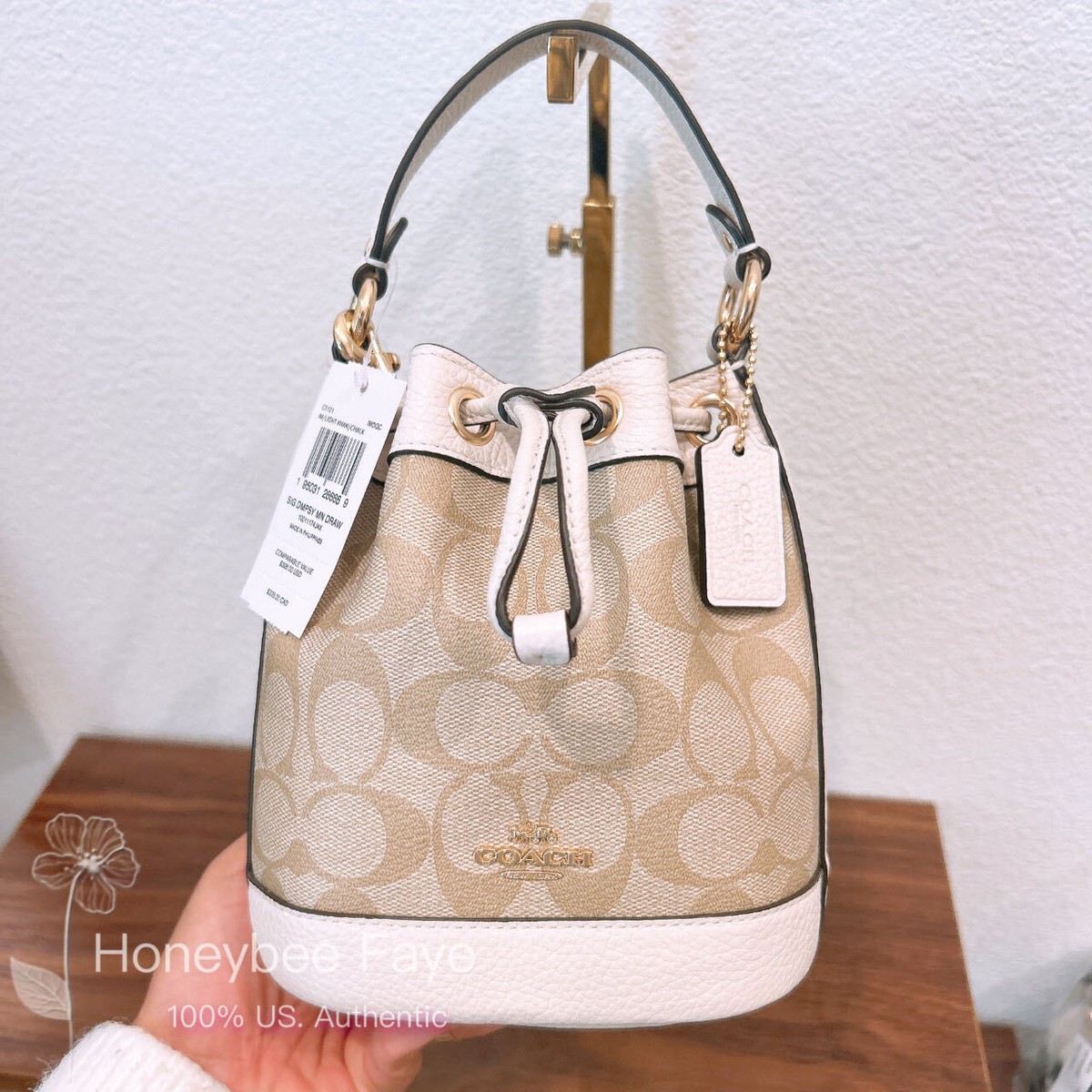 NWT Coach Dempsey Drawstring Bucket Bag 15 In Signature Canvas