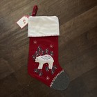 NWT Pottery Barn Nordic Polar bear Red Wool Red Christmas Stocking mono Removed