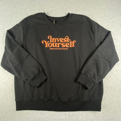 Invest In Yourself Sweatshirt Womens XL Black Crew Neck Long Sleeve School