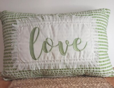 Diva Designs Embroidered Lumbar Pillow Cotton Spring Green - Main Image