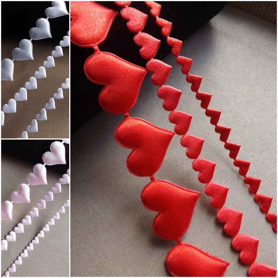 7/10/25mm wide Hearts Love motif trim ribbon wedding satin May Art style cut out