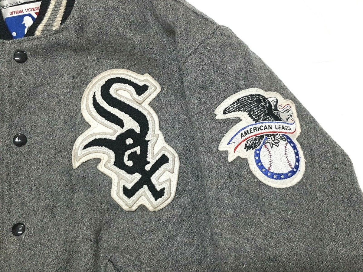 VINTAGE MLB CHICAGO WHITE SOX DELONG GRAY WOOL VARSITY JACKET SIZE