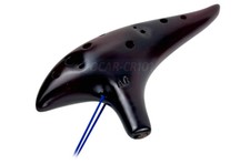 Premium Fine-Crafted 12-Hole Ocarina Flute Made From Ceramic In Alto C Black