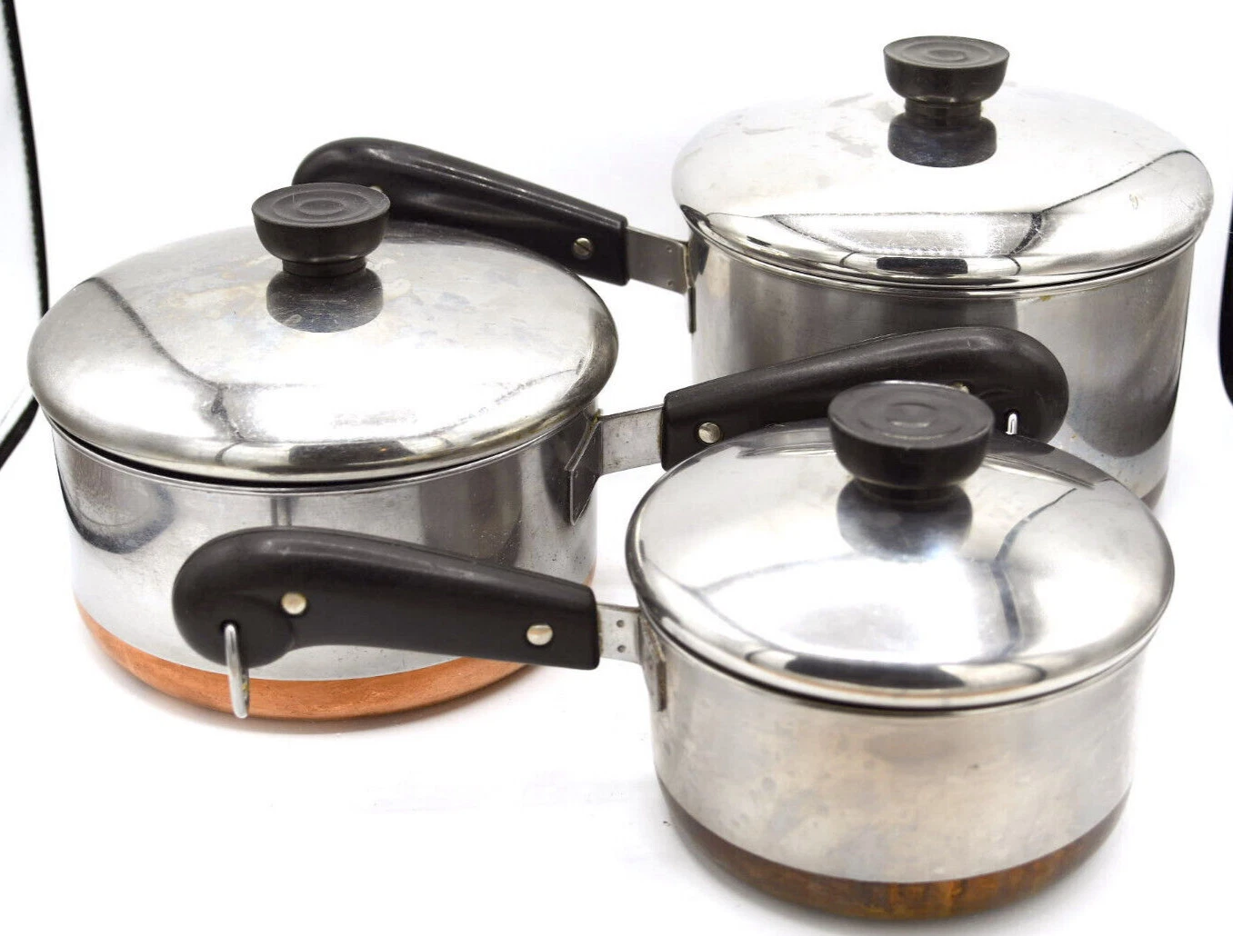 Vintage Revere Ware Sauce Pots Lids Stainless Copper Clad Soup Chili Oatmeal Lot