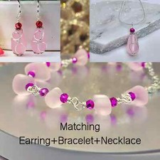 Pink Sea Glass Necklace, Dainty Pendant, Silver Snake Chain Necklace, Birthday