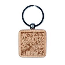 Too Many Dogs in a Box Engraved Wood Square Keychain Tag Charm
