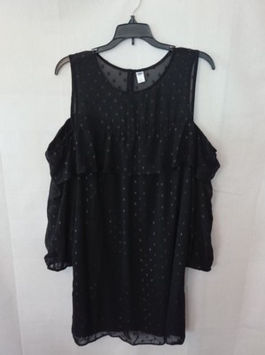 Women's Black Textured Print Cold Shoulder Old Navy Dress Size Large