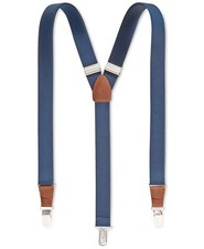  95 New Club Room Men'S Blue Solid Elastic Stretch Metal Clip-On End Suspenders