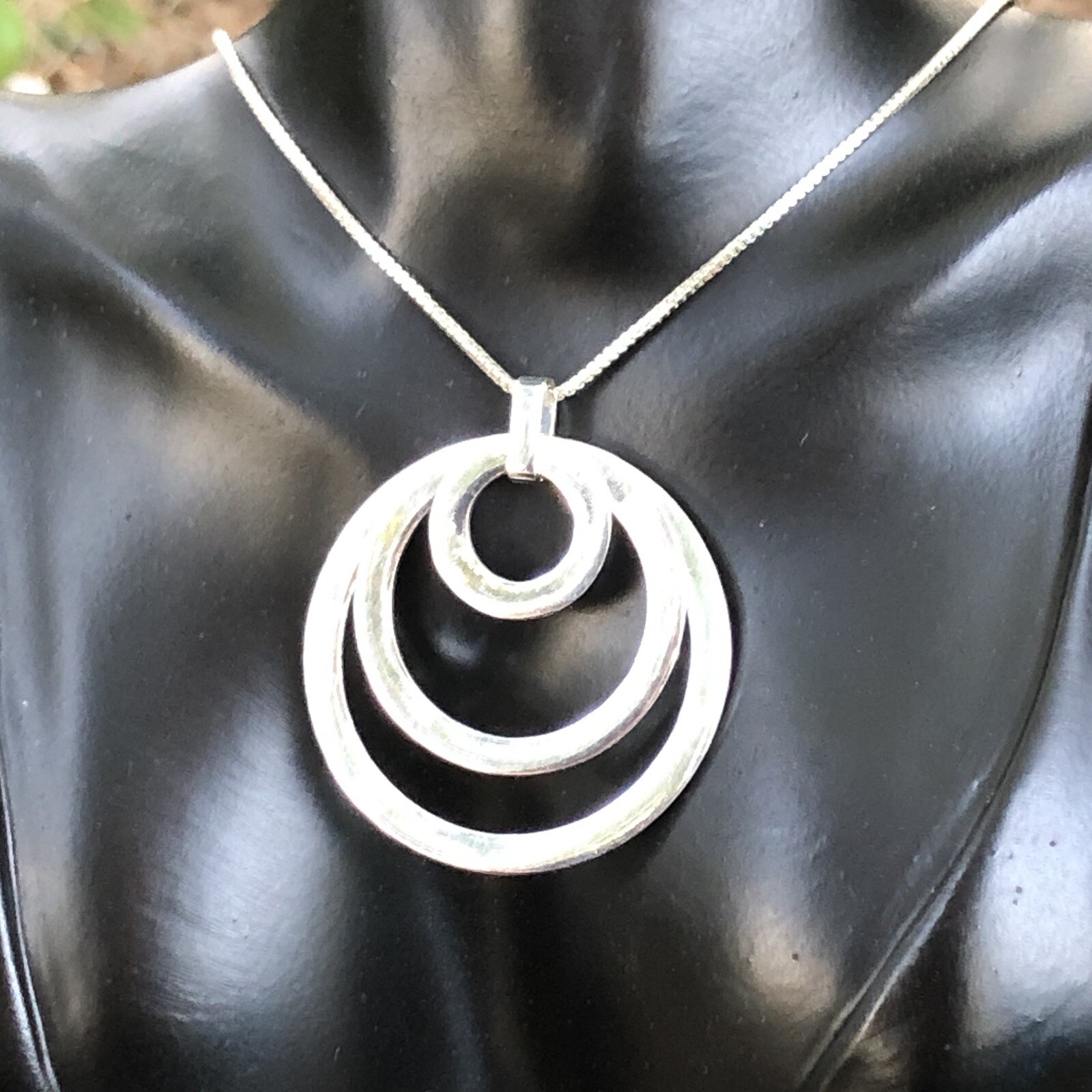 Triple Circle Loop Statement Silver Bold Necklace… - image 2