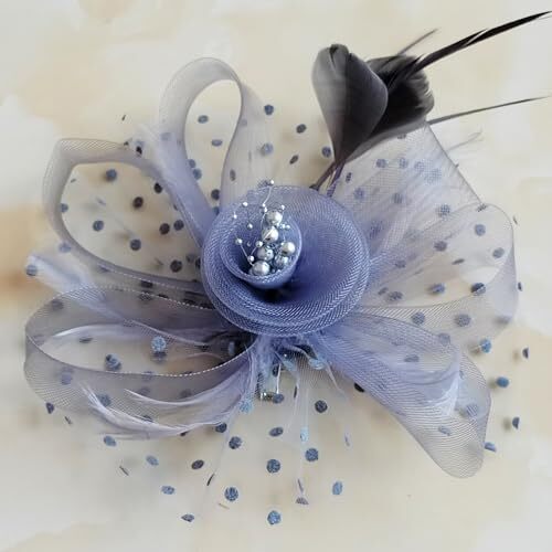 Fascinators Hat Kentucky Derby Tea Party Headwear for Women Girls One Size Grey - Afbeelding 6 van 6