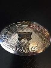 Covered Wagon Affixed to Belt Buckle Fancy Body Two Tone