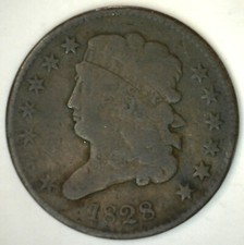 1828 Classic Head Half Cent Circulated 1/2 Cent US Type Coin VERY GOOD 13 Stars
