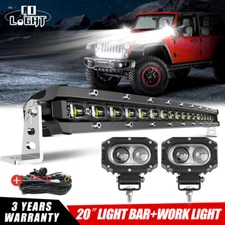 20'' Curved Led Light Bar Spot Combo + 2x 4" Pods + Wire For Jeep 4WD Truck SUV