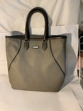 Montblanc Brown Gray Signature Bag Pvc Leather Italy Excellent
