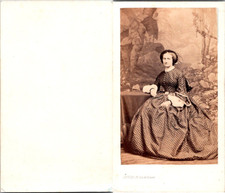Levitsky, Paris, woman wearing a beautiful polka dot dress vintage CDV albumen card d