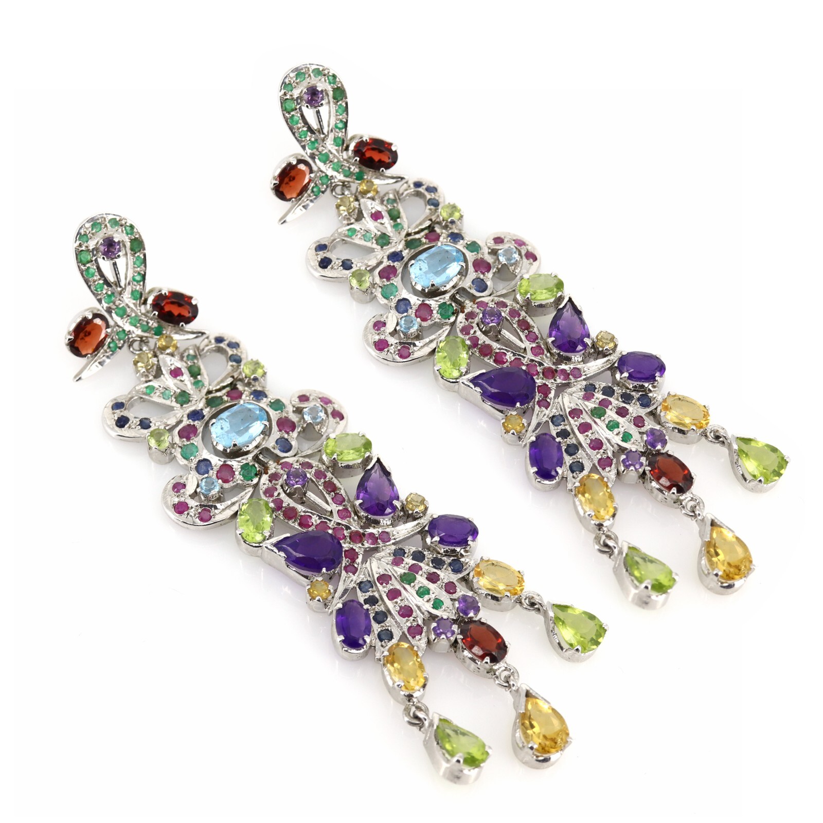 925 Sterling Silver Earrings Multi Gemstones Earring Women's Jewelry | eBay