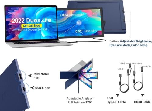 Mobile Pixels MPDUEXLITEBL-RB Duex Lite 12.5" Monitor Blue - Picture 2 of 7