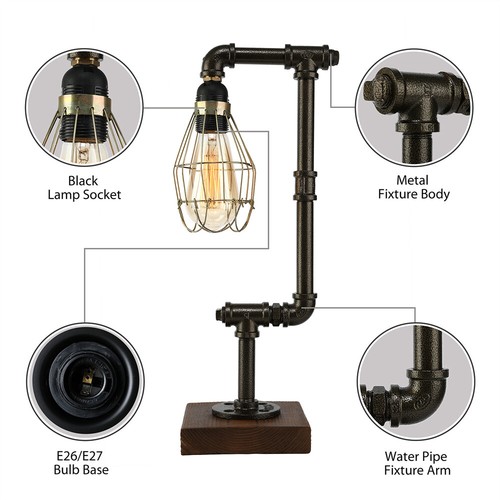 Antique Style Table Lamp Pipe Design Desk Night Light for Home Study Bedroom - Picture 2 of 7
