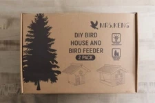 Mrs. Keng Wild Birds DIY Bird House And Bird Feeder Pure Wood Material 2 Pack
