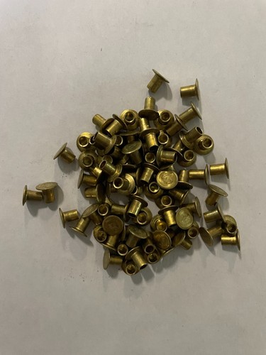 100 7-4 Brass tubular rivets 3/16" stem diameter~ 1/4" long~ 3/8" head diameter - Picture 3 of 3