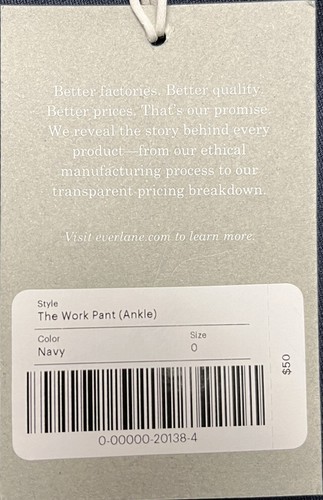 Nuevo con etiquetas pantalón de trabajo Everlane con cremallera lateral al tobillo, azul marino, 0 - Imagen 5 de 6