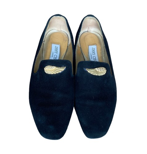 JIMMY CHOO Black Wheel Suede Gold Wing Buckle Loafer, Size 36 - Picture 3 of 11