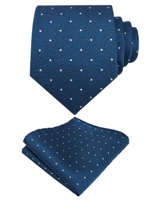 Mens Dot Pattern Tie with Pocket Square 3.15inches Necktie Set Peacock Blue+W...