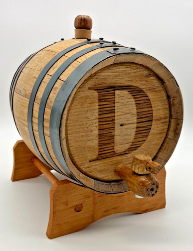 Mini Whiskey Barrel Keg Whisky Cask Wood Dispenser Letter "D" w/ instructions