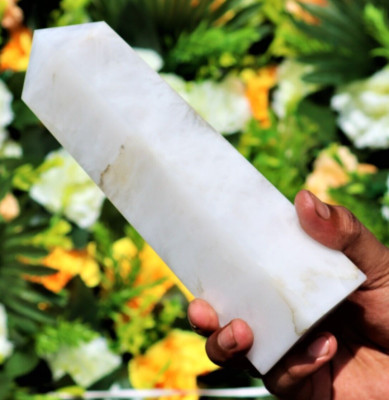 200MM Weiße Jade 4 Facettiert Natürlicher Kristall Heilung Ägyptischer Obelisk