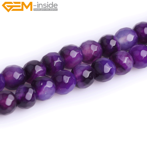 Natural Purple Striped Agate Gemstone Loose Beads For Jewelry Making 15" Faceted - Picture 26 of 28
