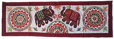Indian Embroidered Elephant Cotton Tapestry Wall Hanging Table Bed ...