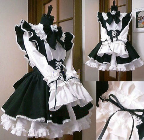 Halloween Gothic Lolita Cosplay Costume Sissy Maid Dress Custom Apron Made - Afbeelding 1 van 4