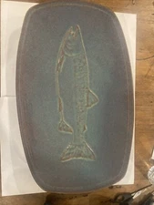 Serving Plater W/salmon Beautiful Colors, 20”x12.5” Signed. Large Size Plater.