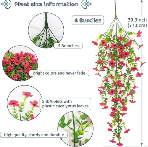 4PCS Artificial Fake Hanging Basket Plants Silk Flowers Vine Home Outdoor Decor - Picture 14 of 15