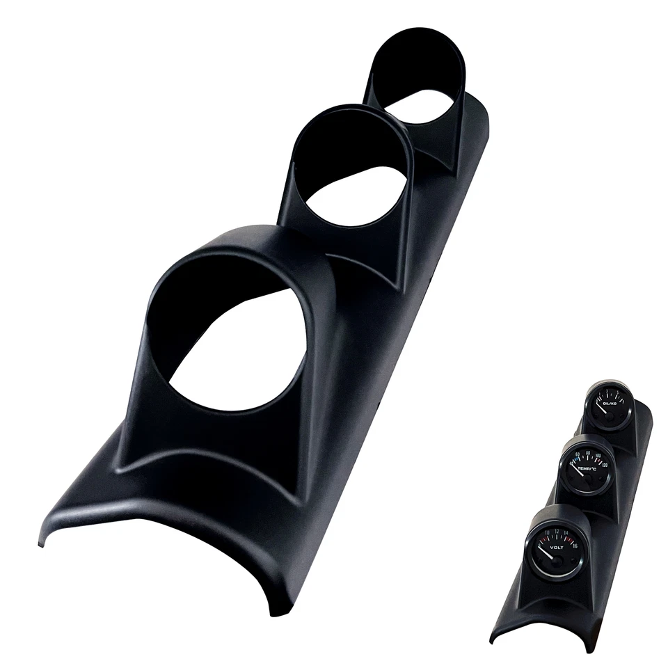 Universal Black 2" 52mm Triple 3 Hole Pillar Gauge Pod Holder Plastic - Image 3 of 4
